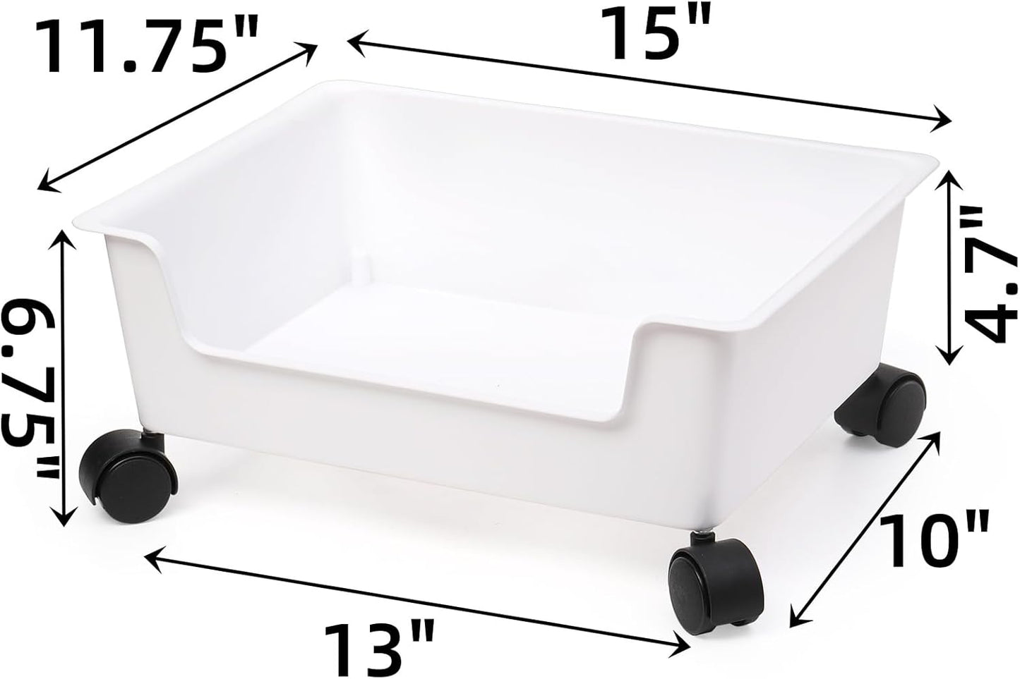 White Plastic Rolling Storage Bins (3 Pack) – Under Bed/Closet Organizer with Wheels, 15×11.75×6.75 inch