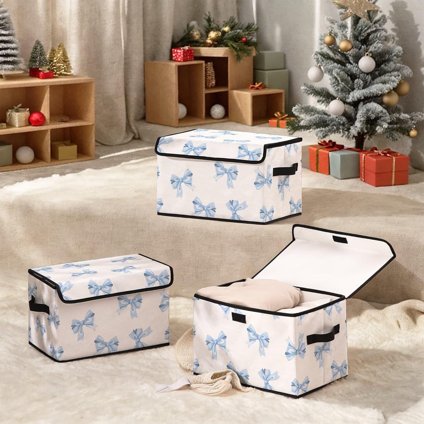Butterfly Pattern Fabric Storage Box (3 Pack) – Foldable Organizer with Lid, 38×24×24cm
