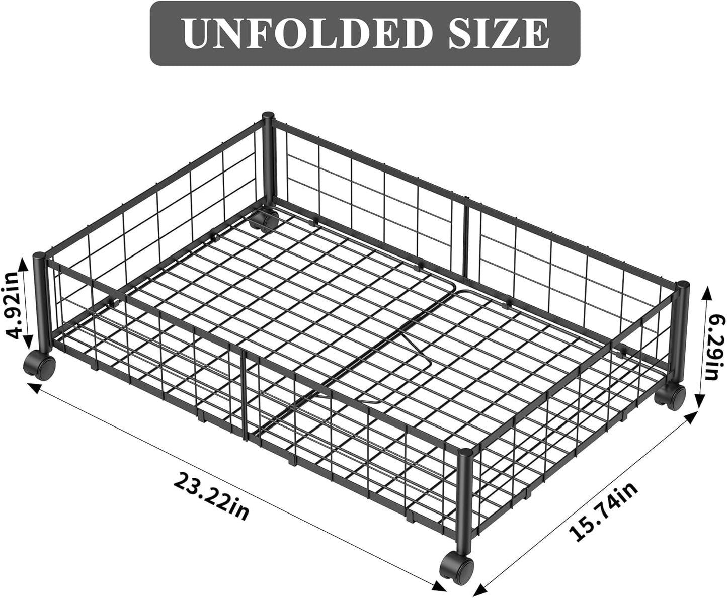 Metal Rolling Storage Basket – Foldable Wire Organizer with Wheels, 23.22×15.74×6.29 inch