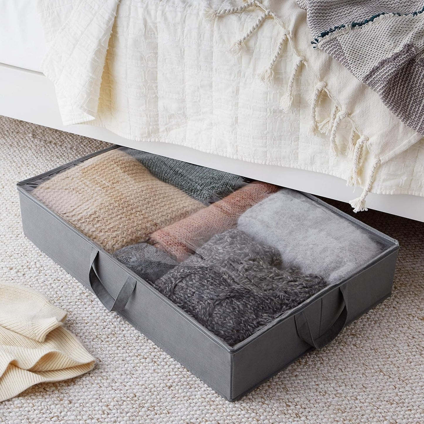 Under Bed Storage Bag – Large Capacity Organizer with Transparent Cover, 42x18x6 inch