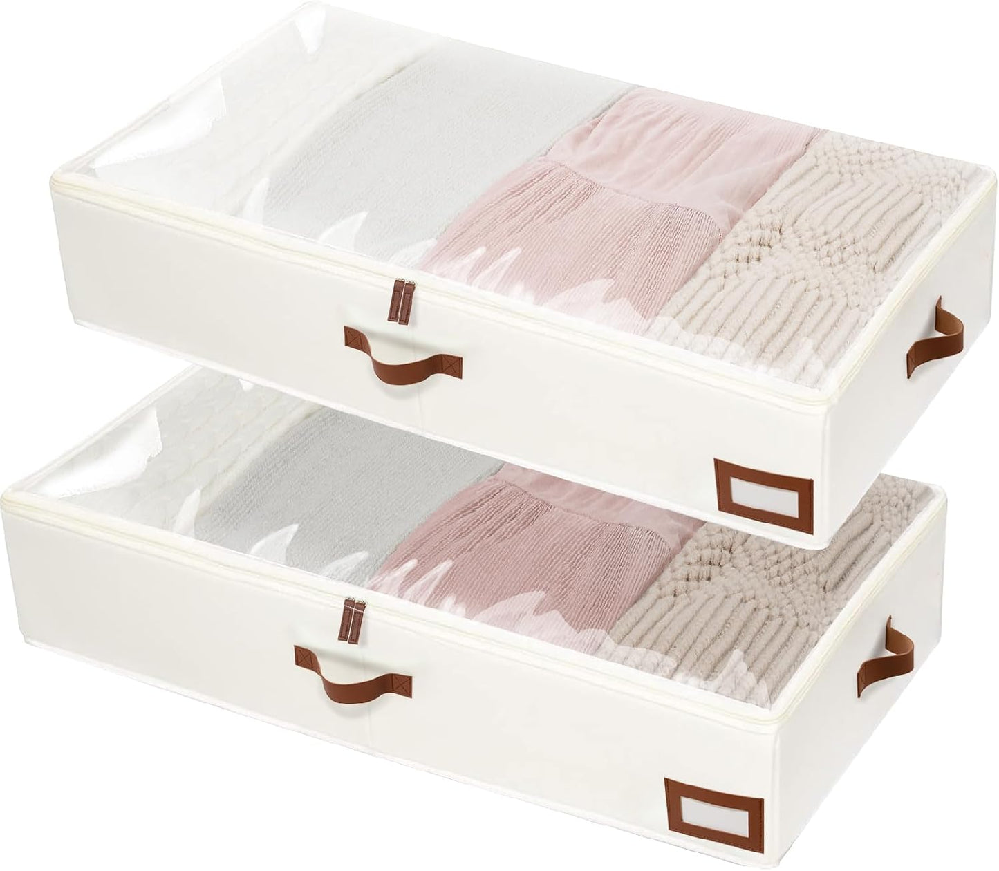 Beige Under Bed Storage Bags (2 Pack) – Large Capacity Organizer with Handles, 33×16.5×6 inch