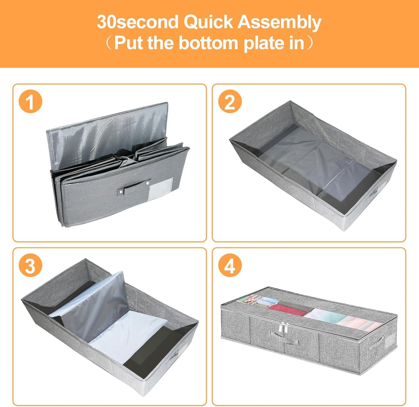 Under Bed Storage Bag – 60L Large Capacity Fabric Organizer with Clear Window, Foldable Design (Gray)