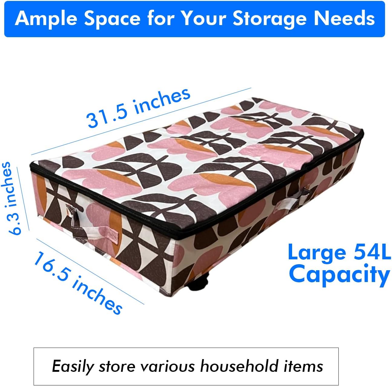 Under Bed Storage Bag – 54L Large Capacity Fabric Organizer with Handles & Zipper, 31.5×16.5×6.3 inch