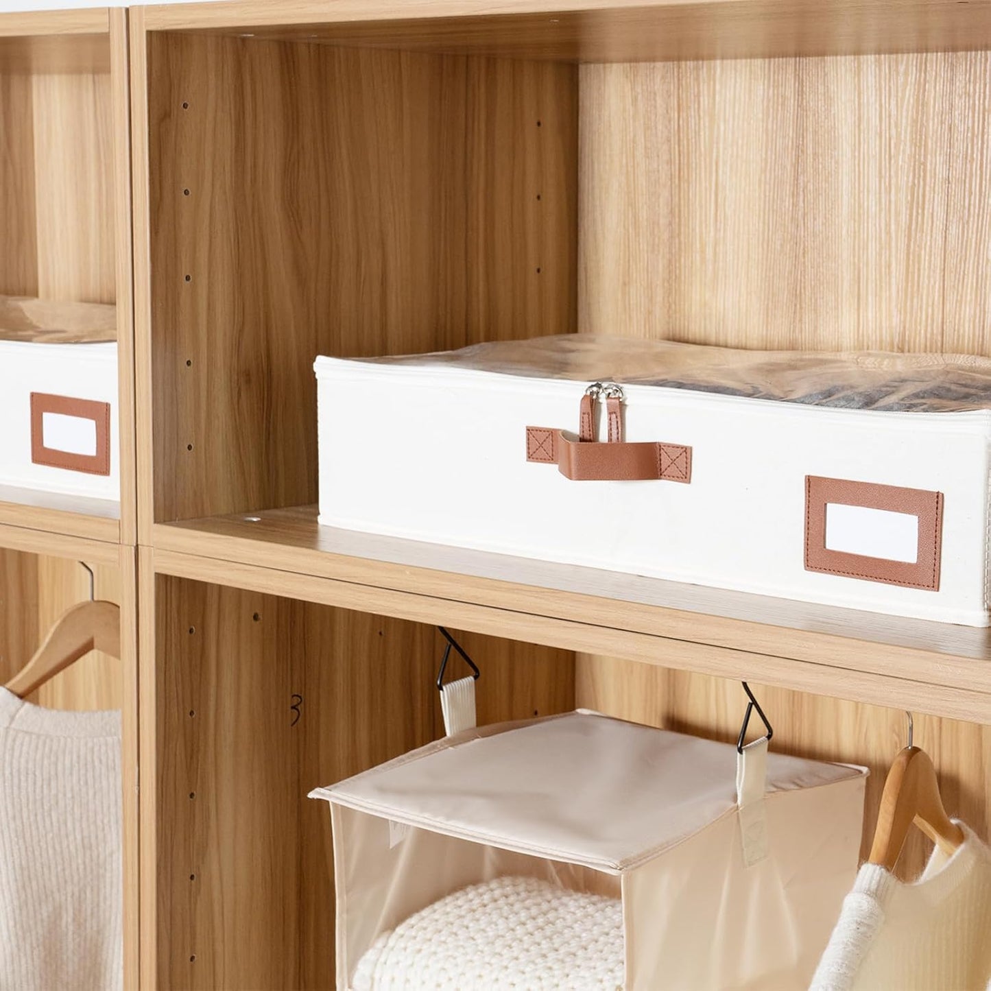 Beige Under Bed Storage Bags (2 Pack) – Large Capacity Organizer with Handles, 33×16.5×6 inch