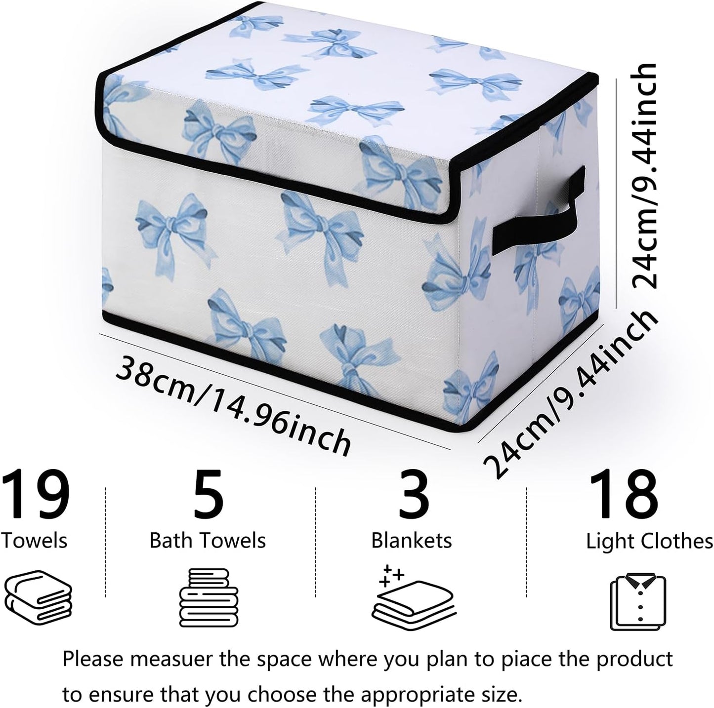 Butterfly Pattern Fabric Storage Box (3 Pack) – Foldable Organizer with Lid, 38×24×24cm