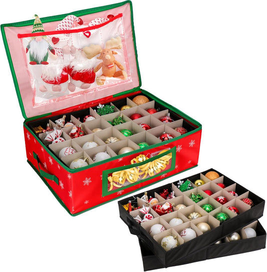 Christmas Ornament Storage Box – 48 Compartments with Removable Trays, Handles, 20×14×6.3 inch