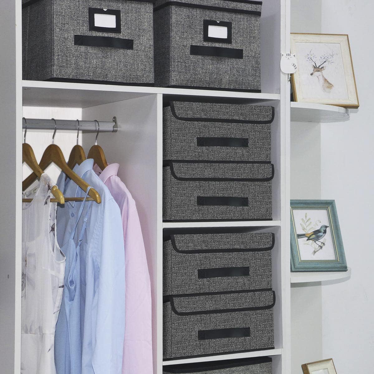 Black Fabric Storage Box with Lid – 13×13×6.3 inch Foldable Organizer Bin with Handle