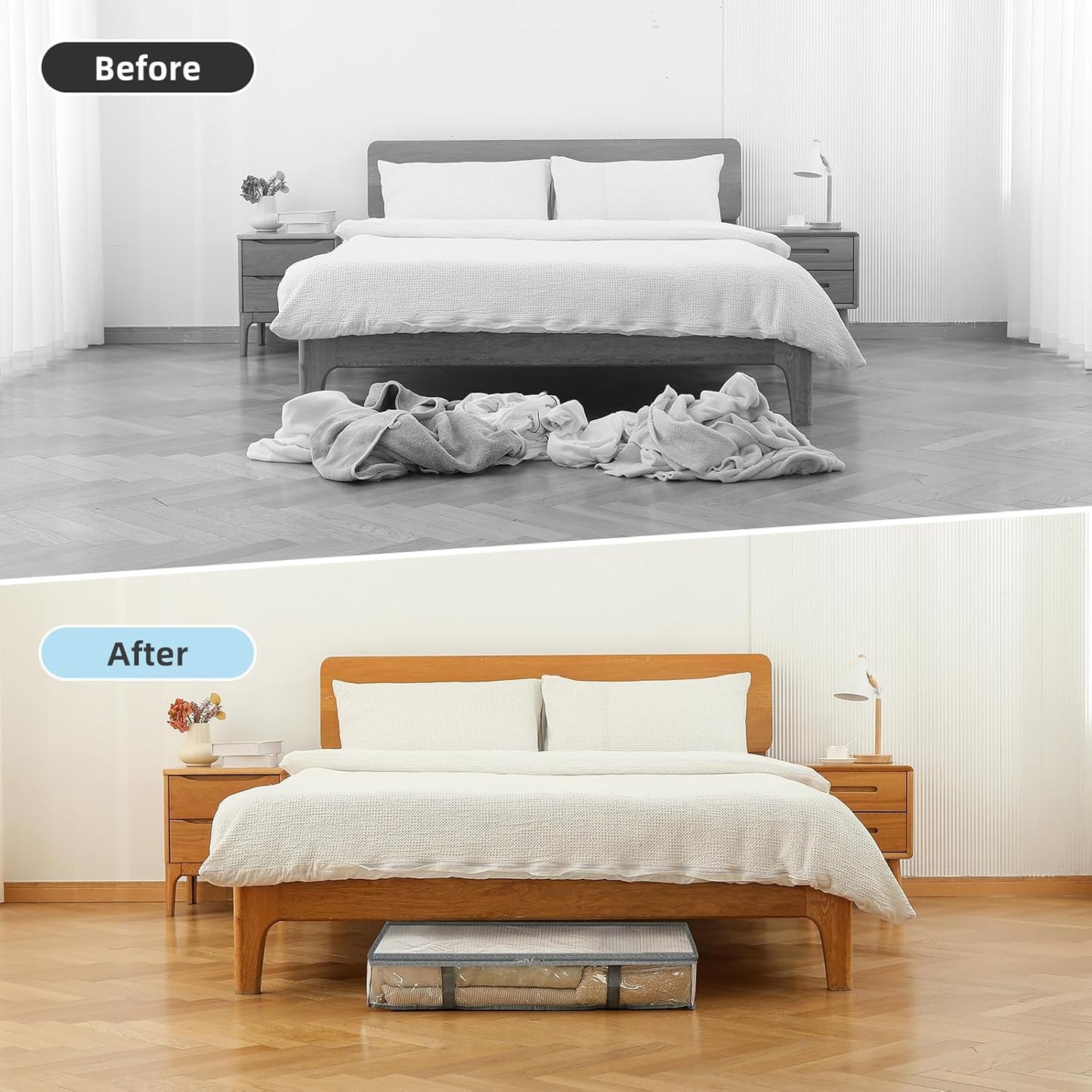 Clear Plastic Under Bed Storage Bags (4 Pack) – Foldable Large Capacity Organizer with Handles, 31.9×17.7×5.9 inch