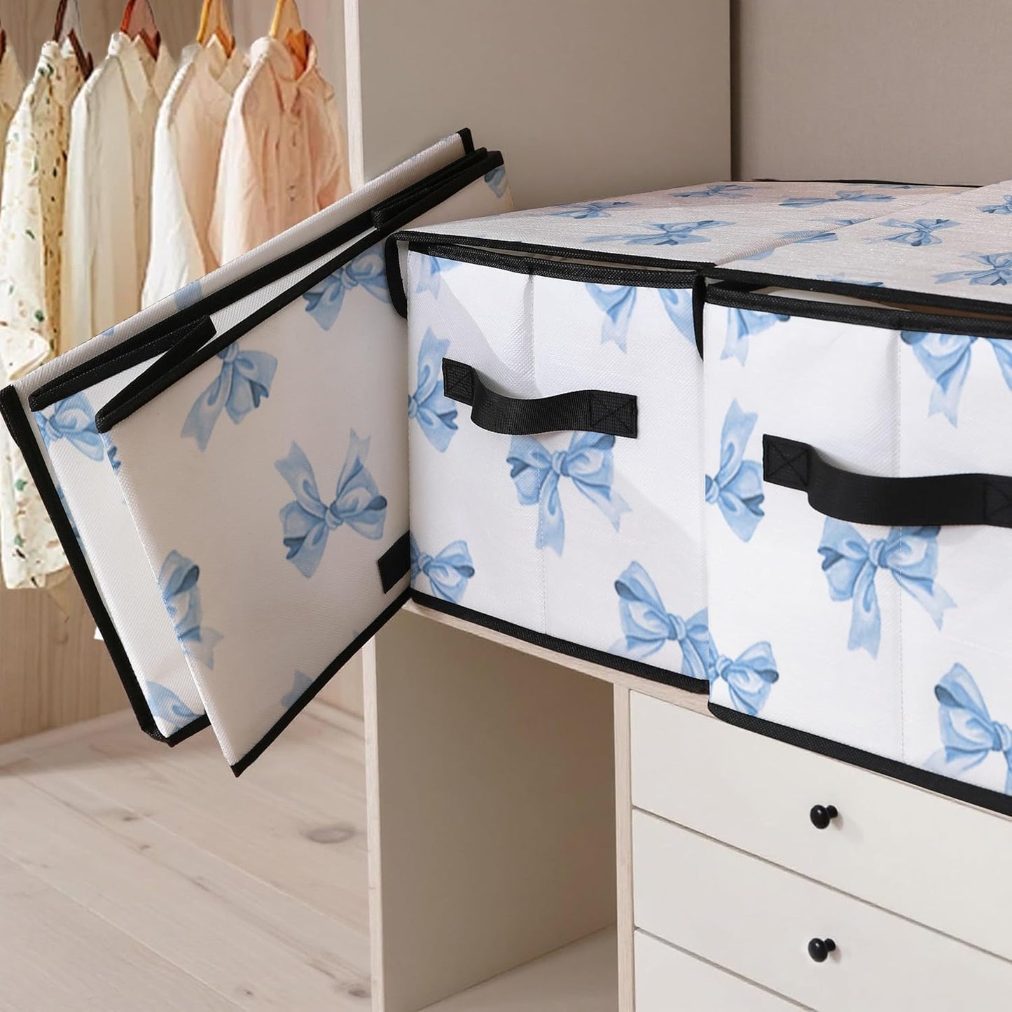 Butterfly Pattern Fabric Storage Box (3 Pack) – Foldable Organizer with Lid, 38×24×24cm