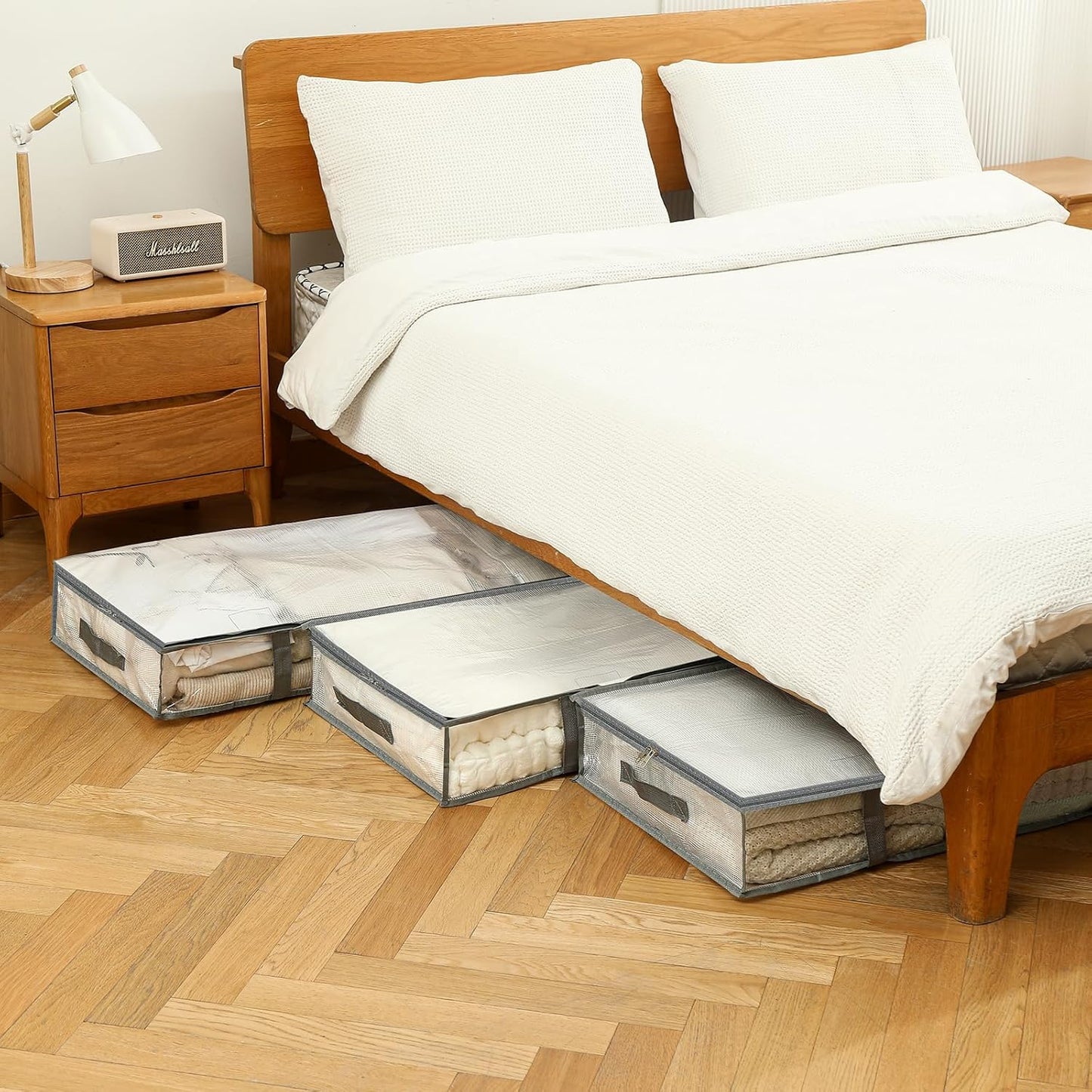 Clear Plastic Under Bed Storage Bags (4 Pack) – Foldable Large Capacity Organizer with Handles, 31.9×17.7×5.9 inch