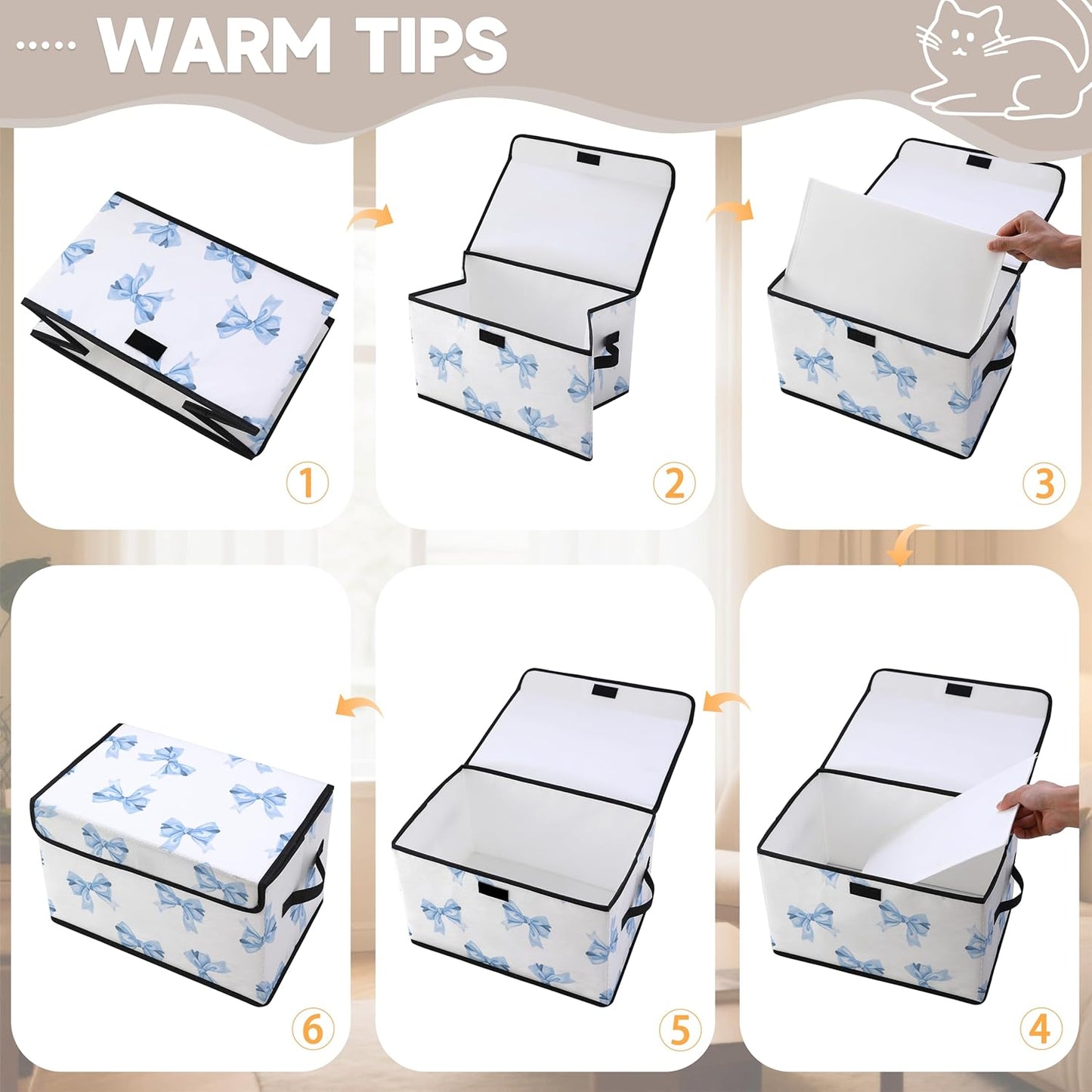 Butterfly Pattern Fabric Storage Box (3 Pack) – Foldable Organizer with Lid, 38×24×24cm