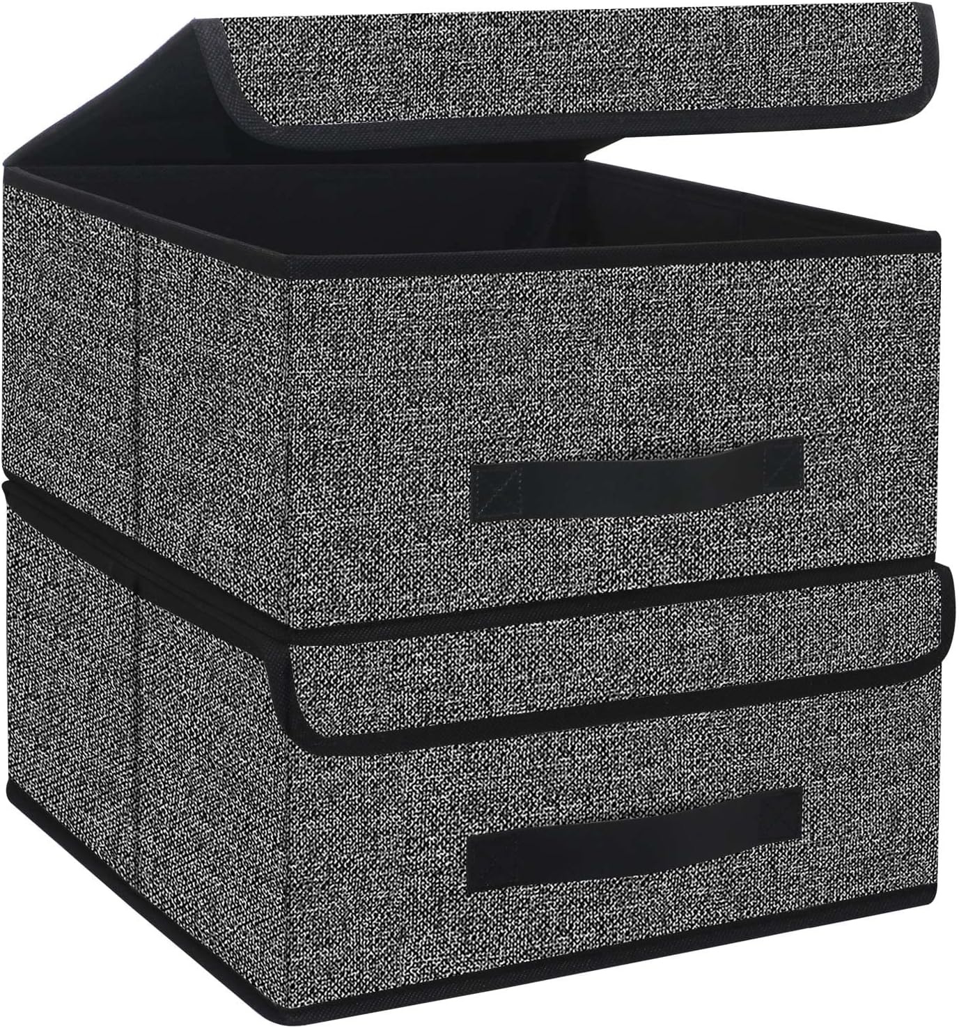 Black Fabric Storage Box with Lid – 13×13×6.3 inch Foldable Organizer Bin with Handle