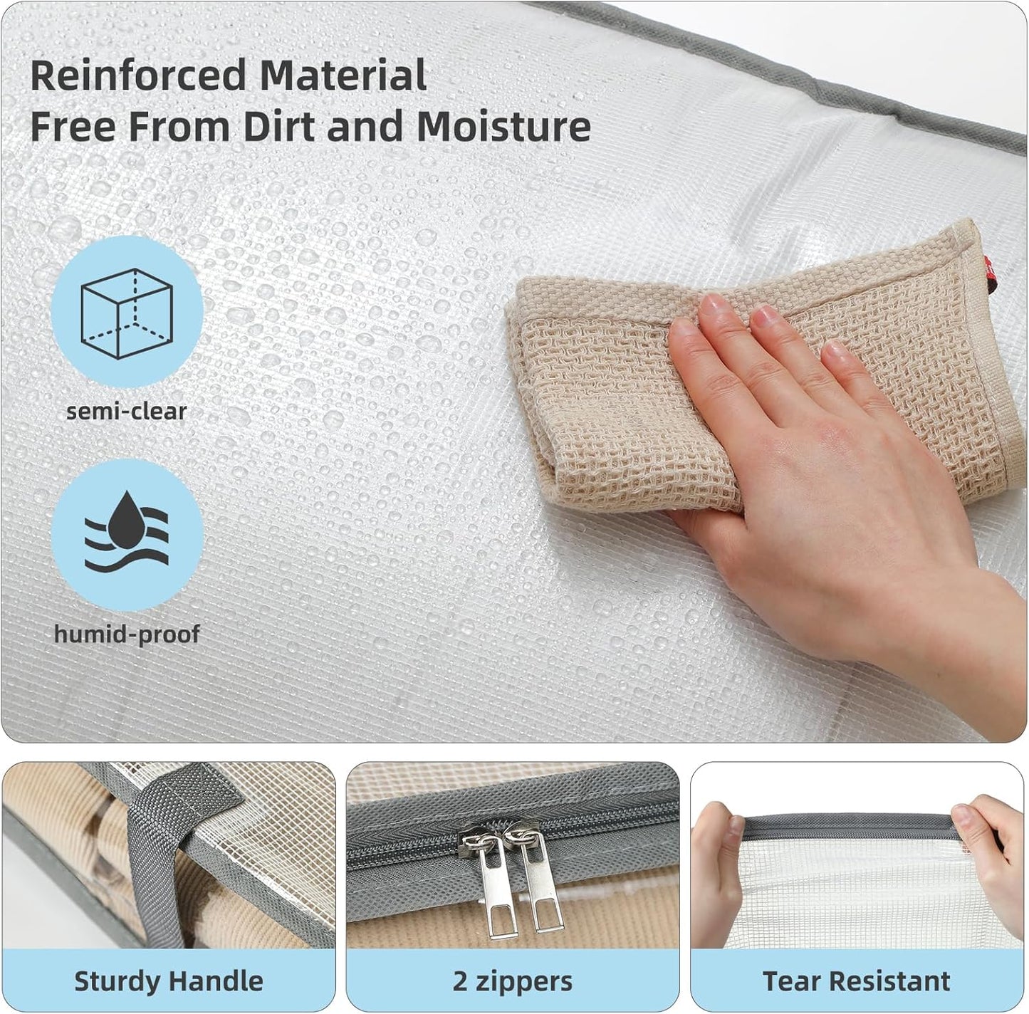 Clear Plastic Under Bed Storage Bags (4 Pack) – Foldable Large Capacity Organizer with Handles, 31.9×17.7×5.9 inch