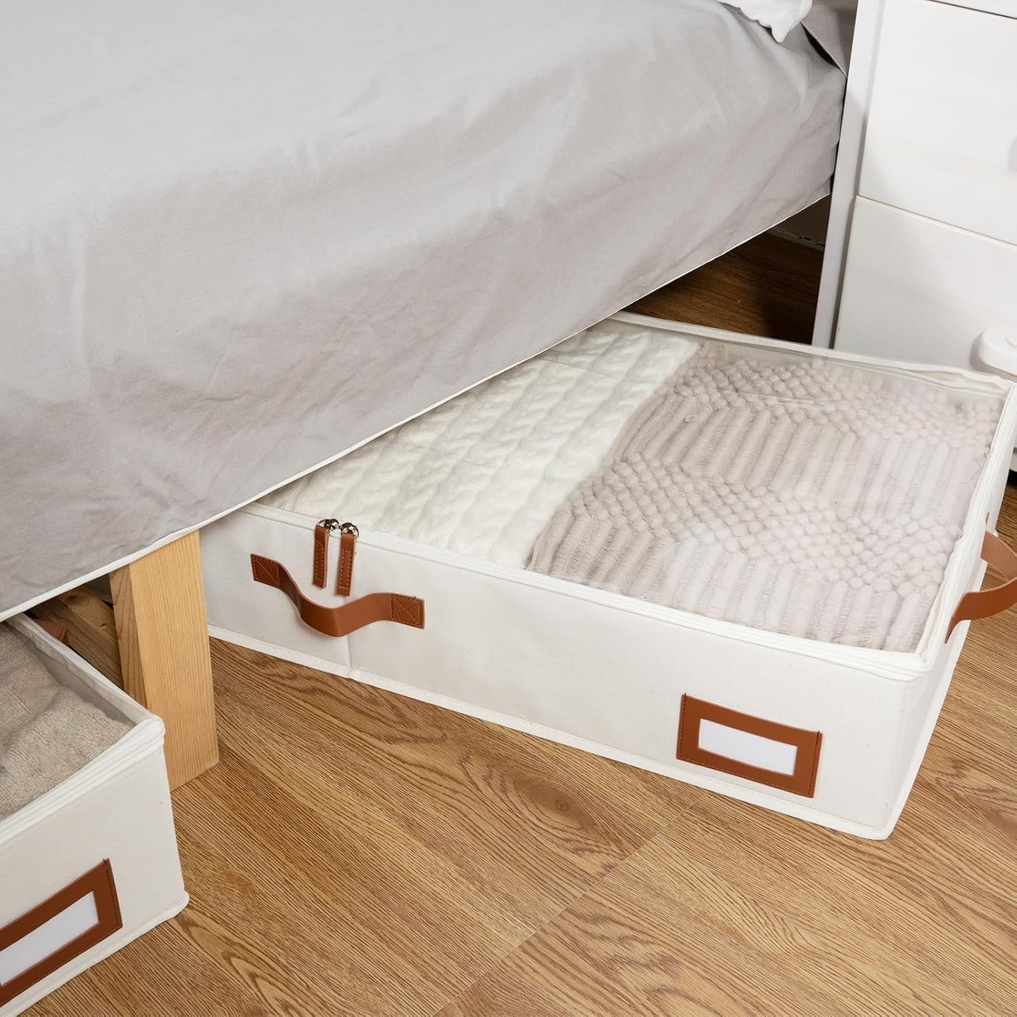 Beige Under Bed Storage Bags (2 Pack) – Large Capacity Organizer with Handles, 33×16.5×6 inch