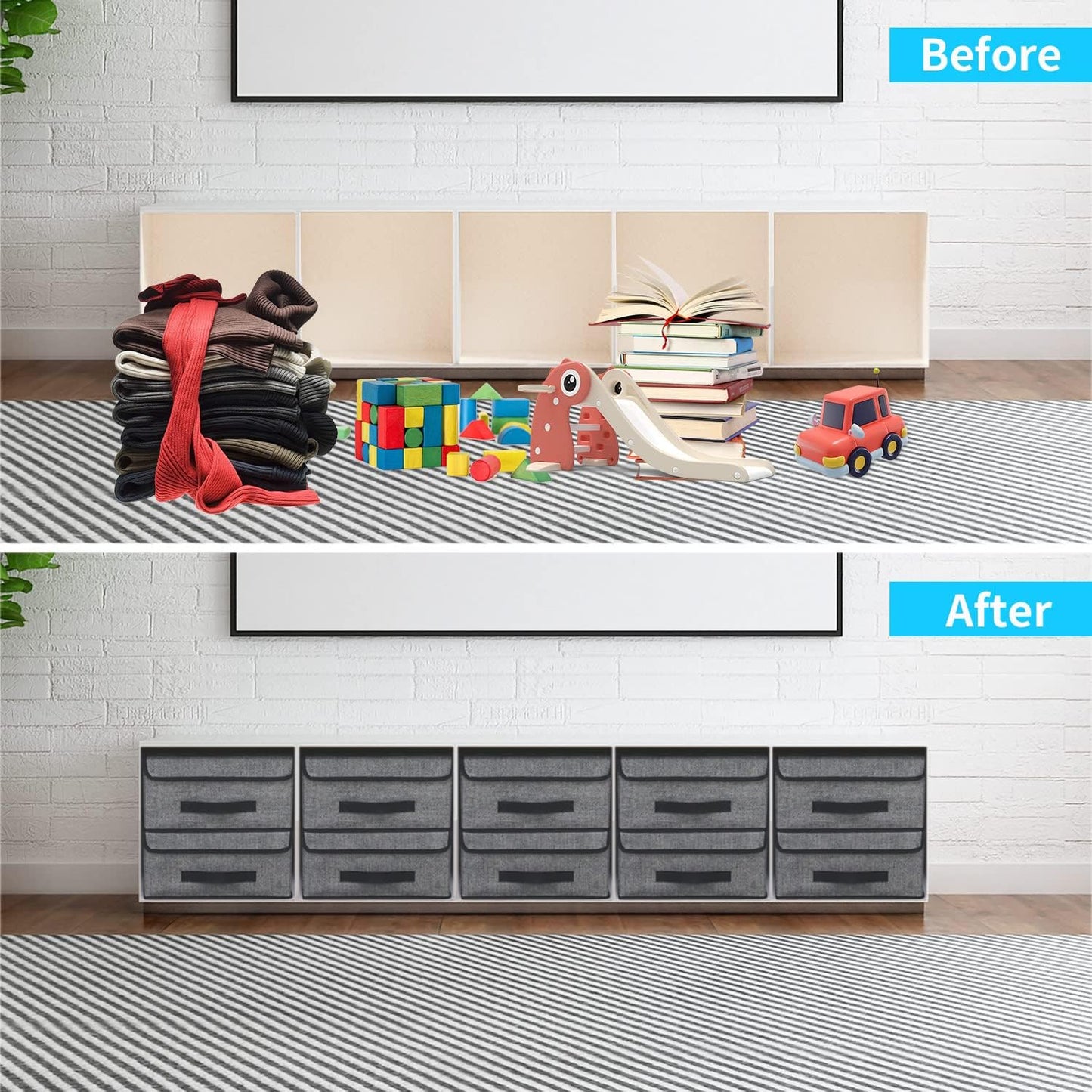 Black Fabric Storage Box with Lid – 13×13×6.3 inch Foldable Organizer Bin with Handle
