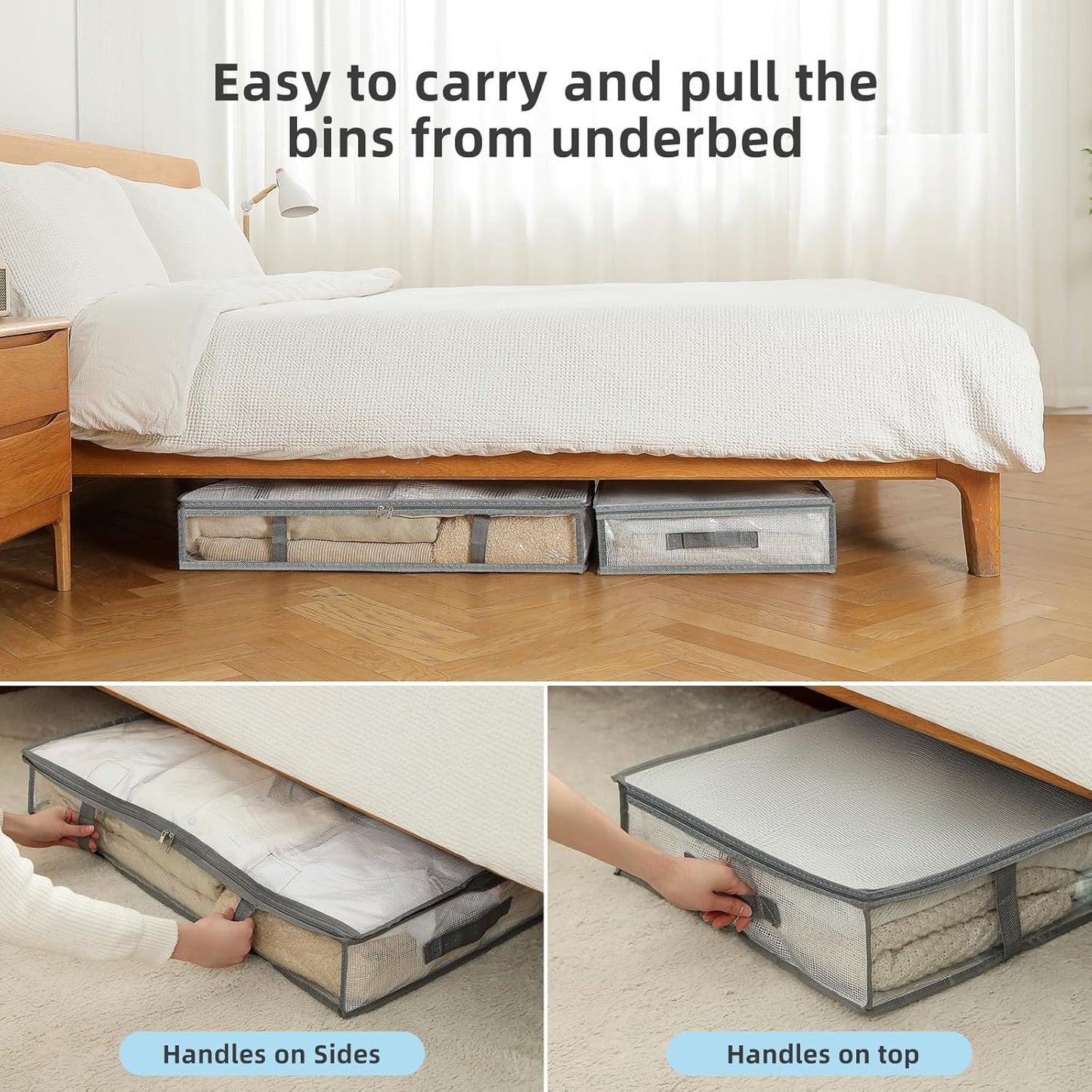 Clear Plastic Under Bed Storage Bags (4 Pack) – Foldable Large Capacity Organizer with Handles, 31.9×17.7×5.9 inch