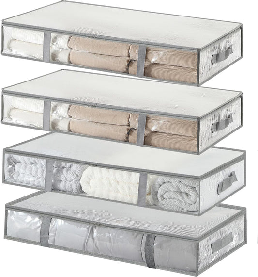 Clear Plastic Under Bed Storage Bags (4 Pack) – Foldable Large Capacity Organizer with Handles, 31.9×17.7×5.9 inch