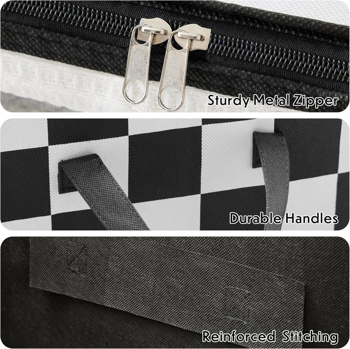 100L Large Storage Bags (3 Pack) – Black & White Plaid Fabric Organizers with Clear Window & Handles, 20.5×14.6×20.5 inch
